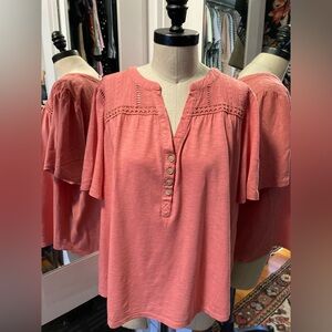 Knox Rose - Women's Dusty Rose Pink Short Sleeved Top, Size Large